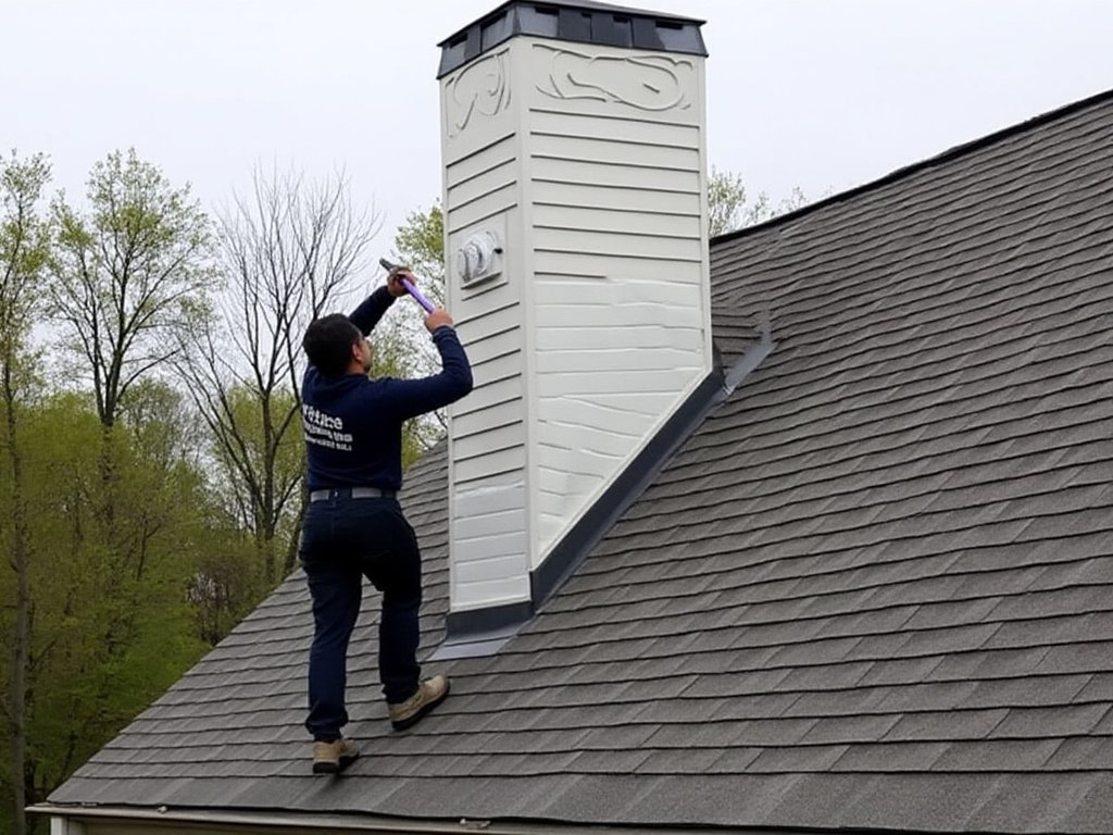 Certified chimney sweep at work